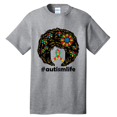 African American Teacher Afro Hair Style Autism Awareness Gift Tall T-Shirt