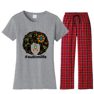 African American Teacher Afro Hair Style Autism Awareness Gift Women's Flannel Pajama Set