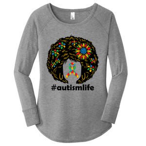 African American Teacher Afro Hair Style Autism Awareness Gift Women's Perfect Tri Tunic Long Sleeve Shirt