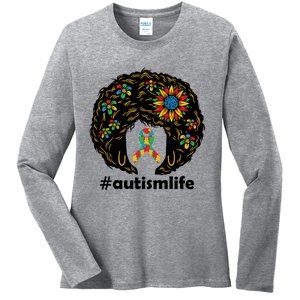 African American Teacher Afro Hair Style Autism Awareness Gift Ladies Long Sleeve Shirt