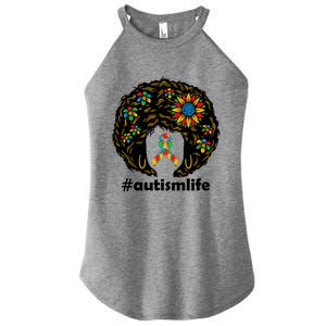 African American Teacher Afro Hair Style Autism Awareness Gift Women's Perfect Tri Rocker Tank