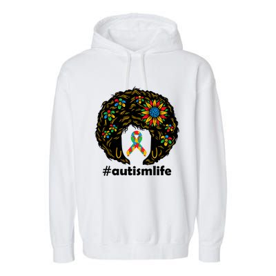 African American Teacher Afro Hair Style Autism Awareness Gift Garment-Dyed Fleece Hoodie