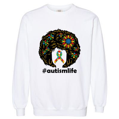 African American Teacher Afro Hair Style Autism Awareness Gift Garment-Dyed Sweatshirt