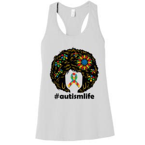 African American Teacher Afro Hair Style Autism Awareness Gift Women's Racerback Tank