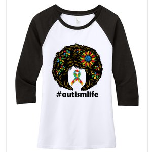 African American Teacher Afro Hair Style Autism Awareness Gift Women's Tri-Blend 3/4-Sleeve Raglan Shirt