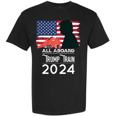 All Aboard Trump Train 2024 Vintage American Flag Garment-Dyed Heavyweight T-Shirt