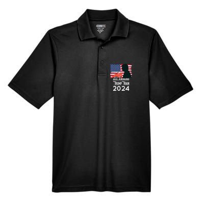 All Aboard Trump Train 2024 Vintage American Flag Men's Origin Performance Pique Polo