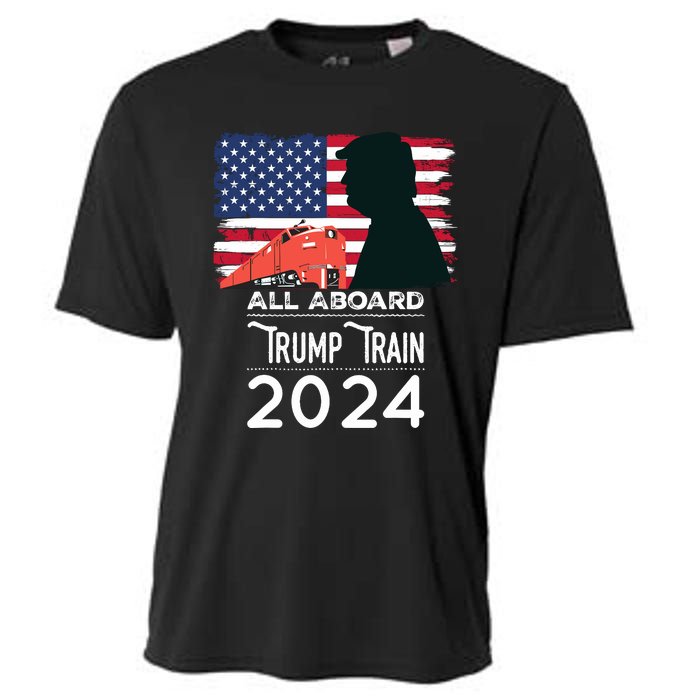 All Aboard Trump Train 2024 Vintage American Flag Cooling Performance Crew T-Shirt