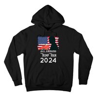 All Aboard Trump Train 2024 Vintage American Flag Hoodie