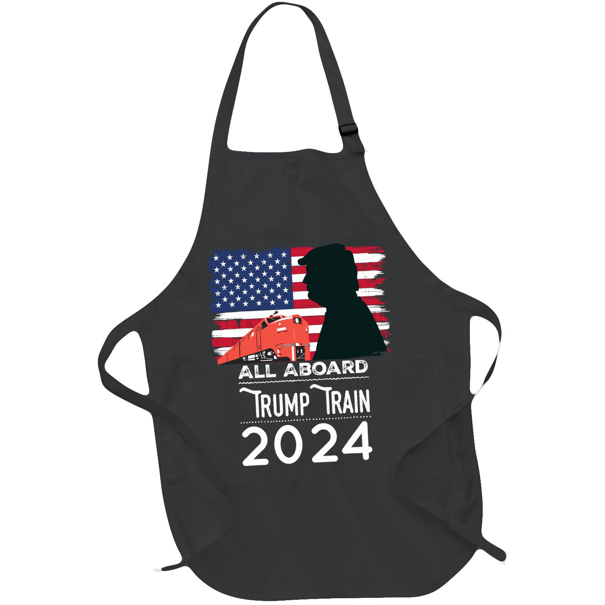 All Aboard Trump Train 2024 Vintage American Flag Apron