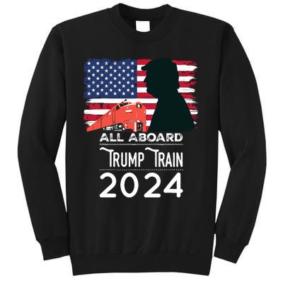 All Aboard Trump Train 2024 Vintage American Flag Sweatshirt