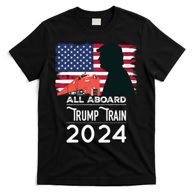 All Aboard Trump Train 2024 Vintage American Flag T-Shirt