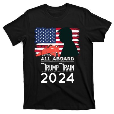 All Aboard Trump Train 2024 Vintage American Flag T-Shirt