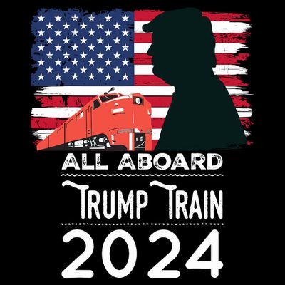 All Aboard Trump Train 2024 Vintage American Flag T-Shirt
