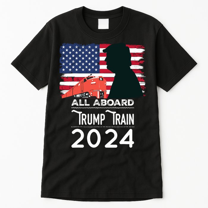 All Aboard Trump Train 2024 Vintage American Flag Tall T-Shirt