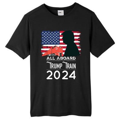 All Aboard Trump Train 2024 Vintage American Flag Tall Fusion ChromaSoft Performance T-Shirt