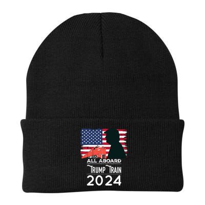 All Aboard Trump Train 2024 Vintage American Flag Beanie