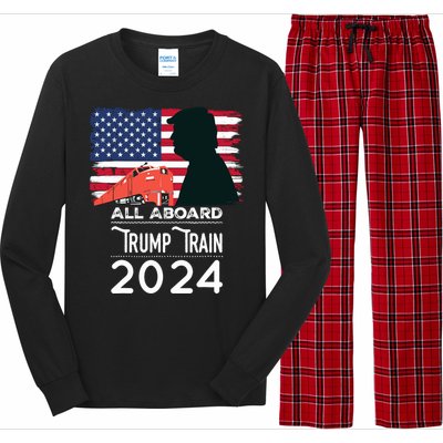 All Aboard Trump Train 2024 Vintage American Flag Long Sleeve Pajama Set