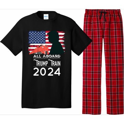 All Aboard Trump Train 2024 Vintage American Flag Pajama Set