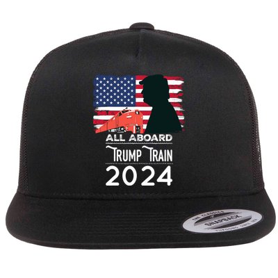 All Aboard Trump Train 2024 Vintage American Flag Flatbill Hat