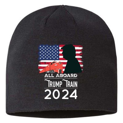 All Aboard Trump Train 2024 Vintage American Flag Sustainable Beanie