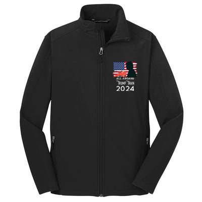 All Aboard Trump Train 2024 Vintage American Flag Core Soft Shell Jacket