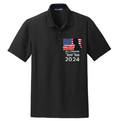 All Aboard Trump Train 2024 Vintage American Flag Dry Zone Grid Polo