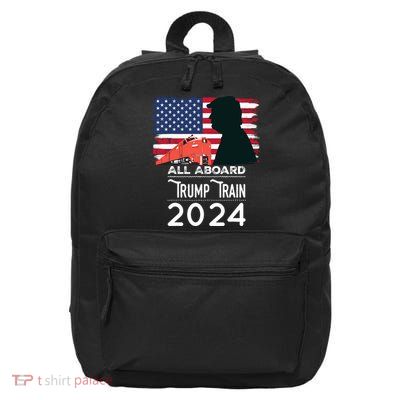 All Aboard Trump Train 2024 Vintage American Flag 16 in Basic Backpack