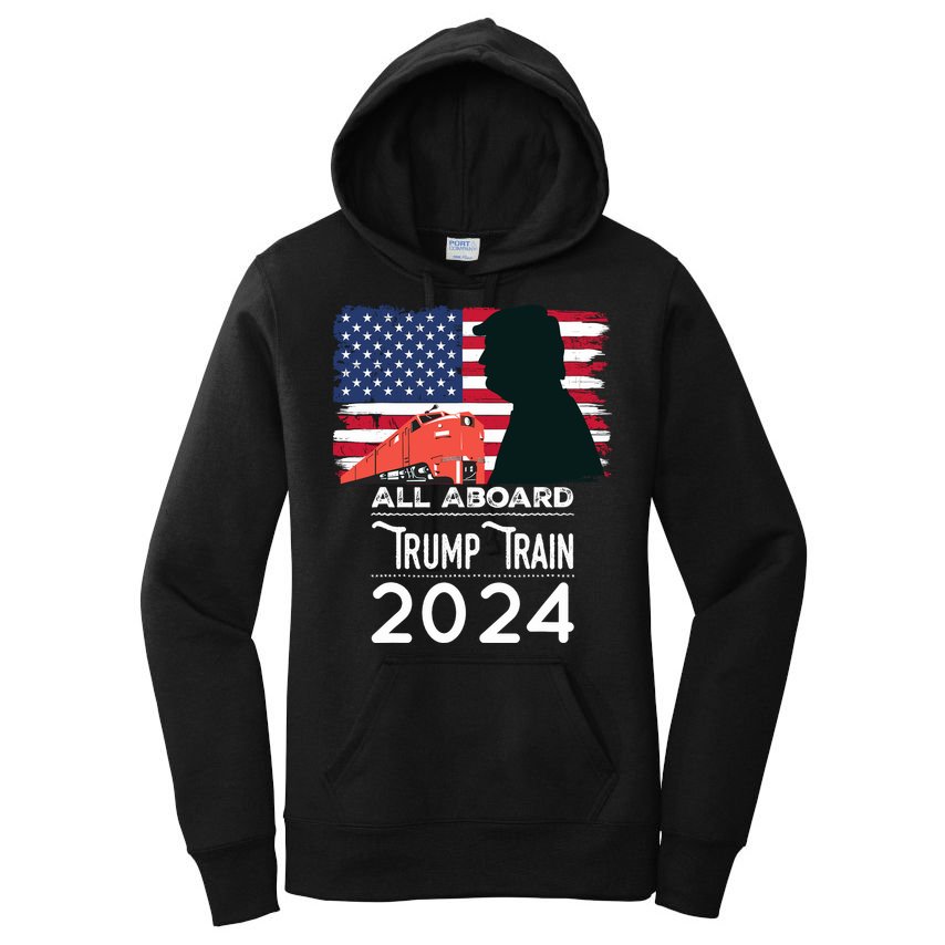 All Aboard Trump Train 2024 Vintage American Flag Women's Pullover Hoodie