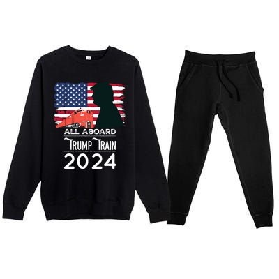 All Aboard Trump Train 2024 Vintage American Flag Premium Crewneck Sweatsuit Set