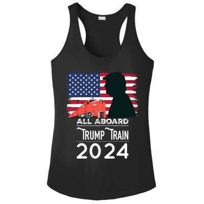 All Aboard Trump Train 2024 Vintage American Flag Ladies PosiCharge Competitor Racerback Tank