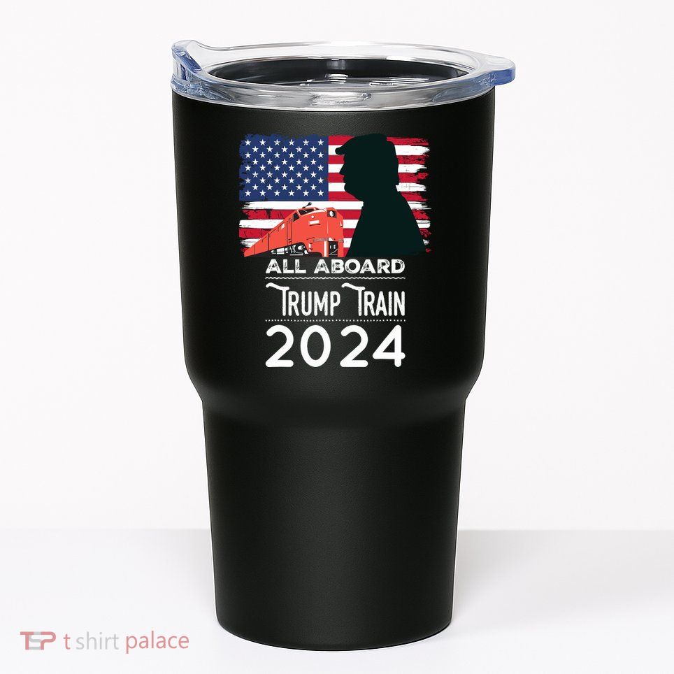 All Aboard Trump Train 2024 Vintage American Flag Tumbler
