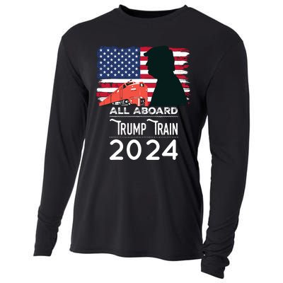 All Aboard Trump Train 2024 Vintage American Flag Cooling Performance Long Sleeve Crew