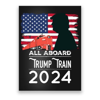 All Aboard Trump Train 2024 Vintage American Flag Poster