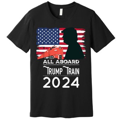 All Aboard Trump Train 2024 Vintage American Flag Premium T-Shirt