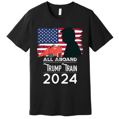 All Aboard Trump Train 2024 Vintage American Flag Premium T-Shirt