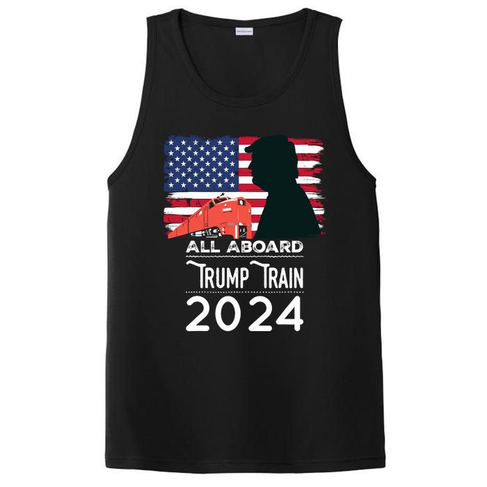 All Aboard Trump Train 2024 Vintage American Flag PosiCharge Competitor Tank