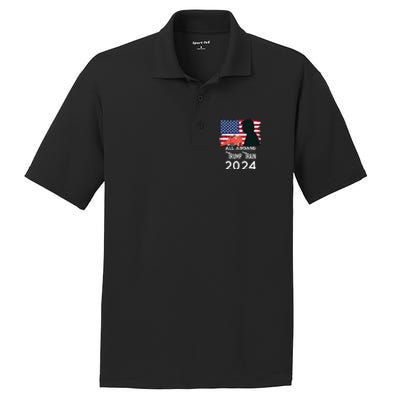 All Aboard Trump Train 2024 Vintage American Flag PosiCharge RacerMesh Polo