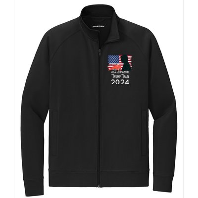 All Aboard Trump Train 2024 Vintage American Flag Stretch Full-Zip Cadet Jacket