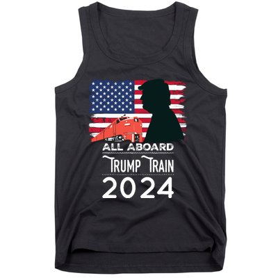 All Aboard Trump Train 2024 Vintage American Flag Tank Top