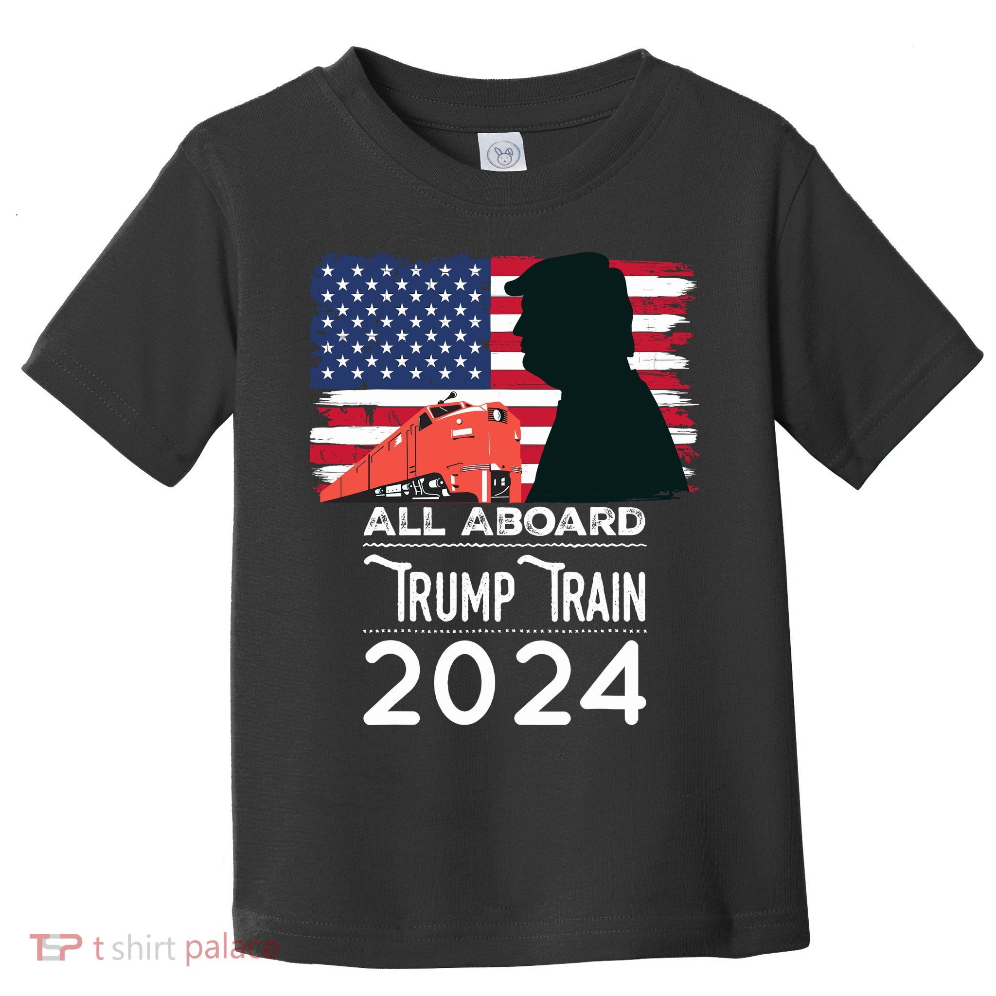 All Aboard Trump Train 2024 Vintage American Flag Toddler T-Shirt
