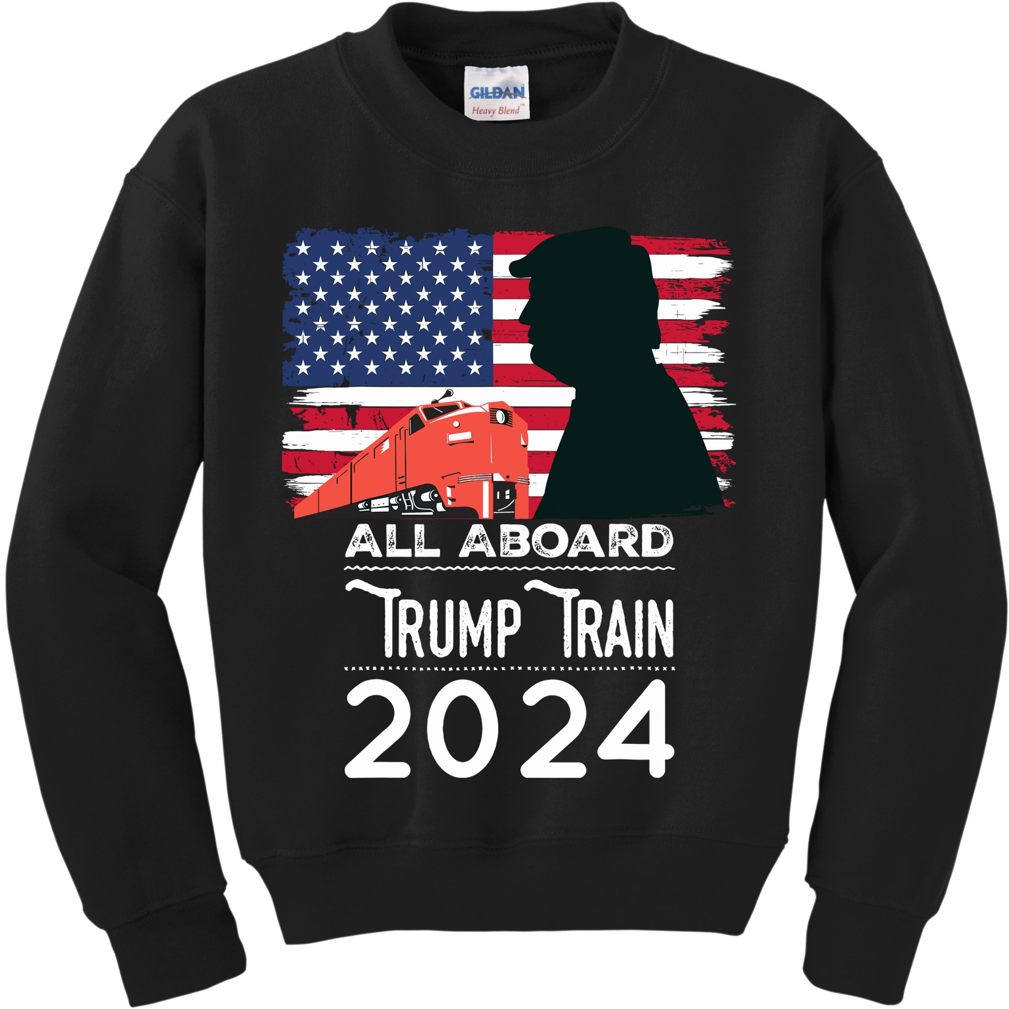 All Aboard Trump Train 2024 Vintage American Flag Kids Sweatshirt