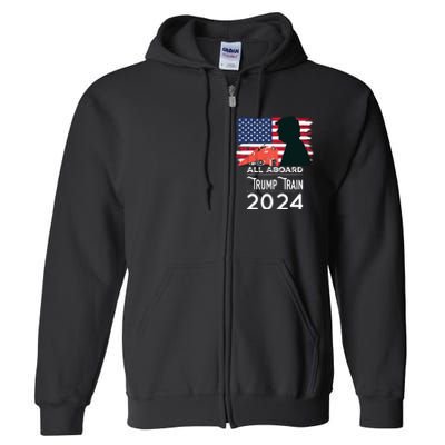 All Aboard Trump Train 2024 Vintage American Flag Full Zip Hoodie