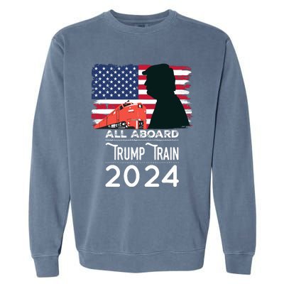 All Aboard Trump Train 2024 Vintage American Flag Garment-Dyed Sweatshirt