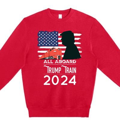 All Aboard Trump Train 2024 Vintage American Flag Premium Crewneck Sweatshirt