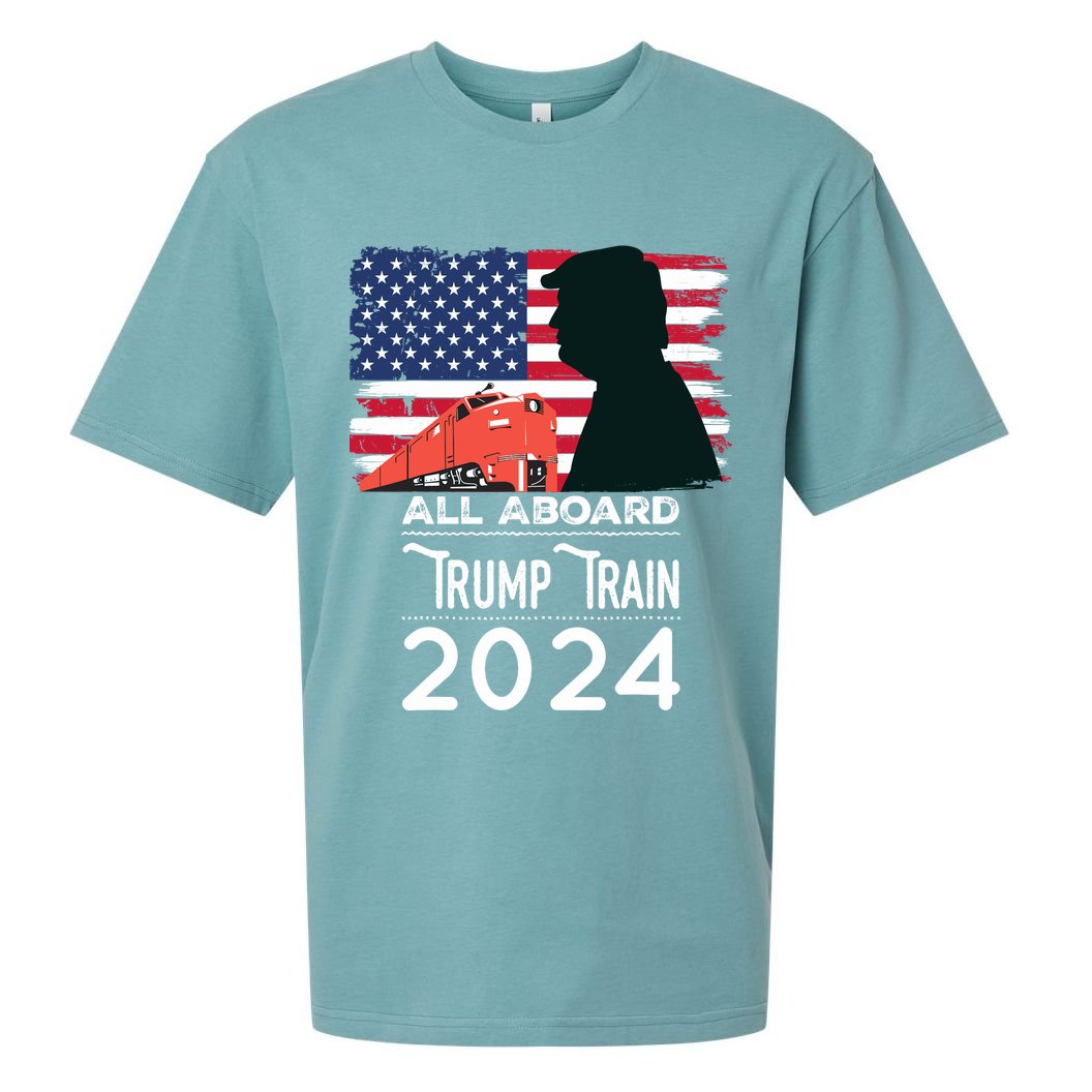 All Aboard Trump Train 2024 Vintage American Flag Sueded Cloud Jersey T-Shirt