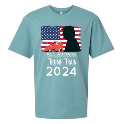 All Aboard Trump Train 2024 Vintage American Flag Sueded Cloud Jersey T-Shirt