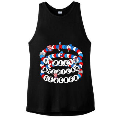 All American Teacher 4th July Bracelet Teacher Appreciation Ladies PosiCharge Tri-Blend Wicking Tank