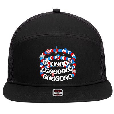 All American Teacher 4th July Bracelet Teacher Appreciation 7 Panel Mesh Trucker Snapback Hat