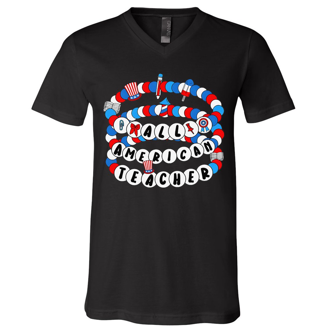 All American Teacher 4th July Bracelet Teacher Appreciation V-Neck T-Shirt